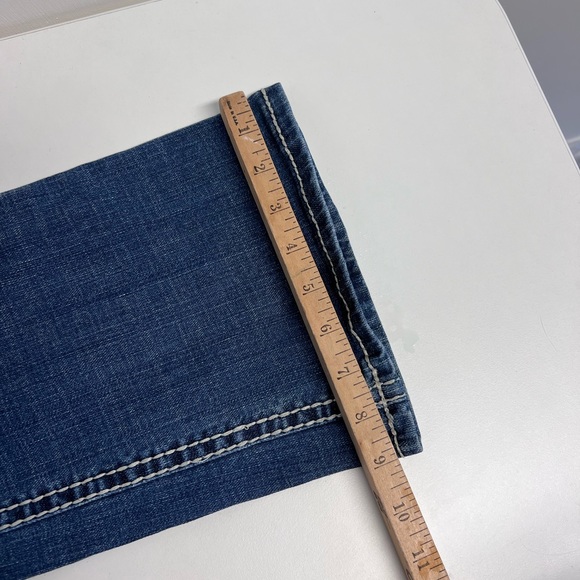 R&R Cowgirl 29"x24" Tall Bootcut Flare Low Mid Rise dark blue distressed - Picture 10 of 11